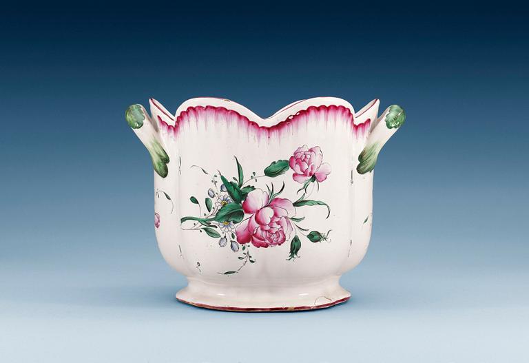 A French 18th Century faience wine cooler, Sceaux or Nideriller.