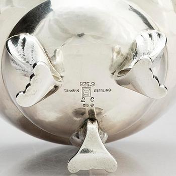 Georg Jensen, a three pieces coffee service in sterling silver, "Magnolia/Blossom", Copenhagen 1933-44.