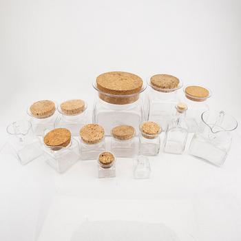 Signe Persson-Melin,  a set of 14 pcs of "Silli Kvadrat" Boda 1960s glass and cork.