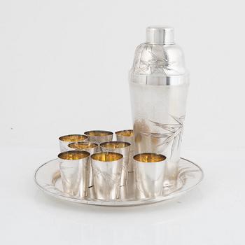 Cocktailset, 10 delar, silver, Yamato Bros & Co, Kobe, Japan, 1900-talets första hälft.