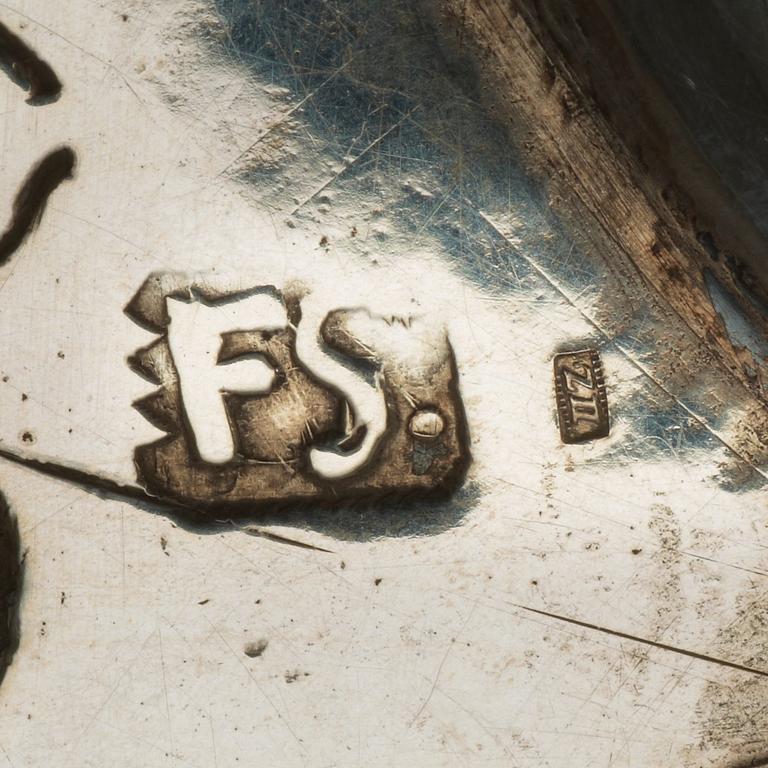 KALLSKÅLSSKÅL, icke identifierad mästarstämpel FS slagen två gånger, Trondheim/Møre c:a 1700.