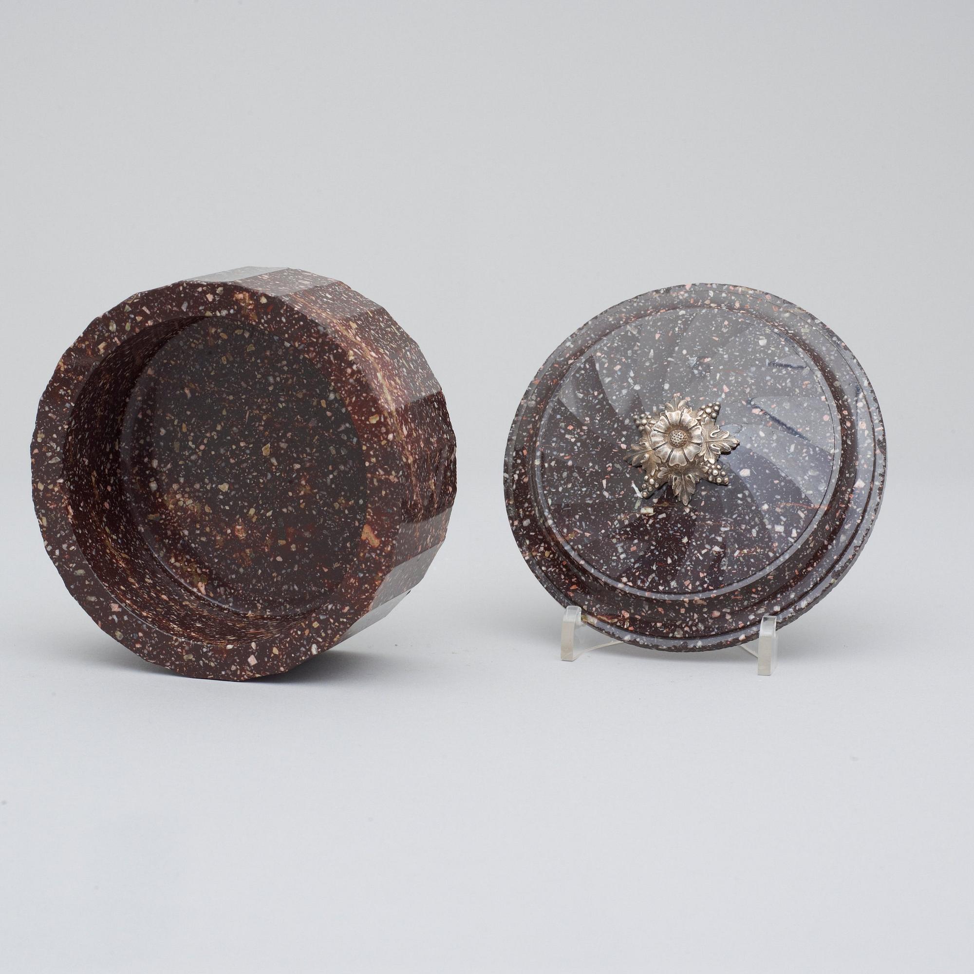 A Swedish Empire 19th century porphyry butter box.