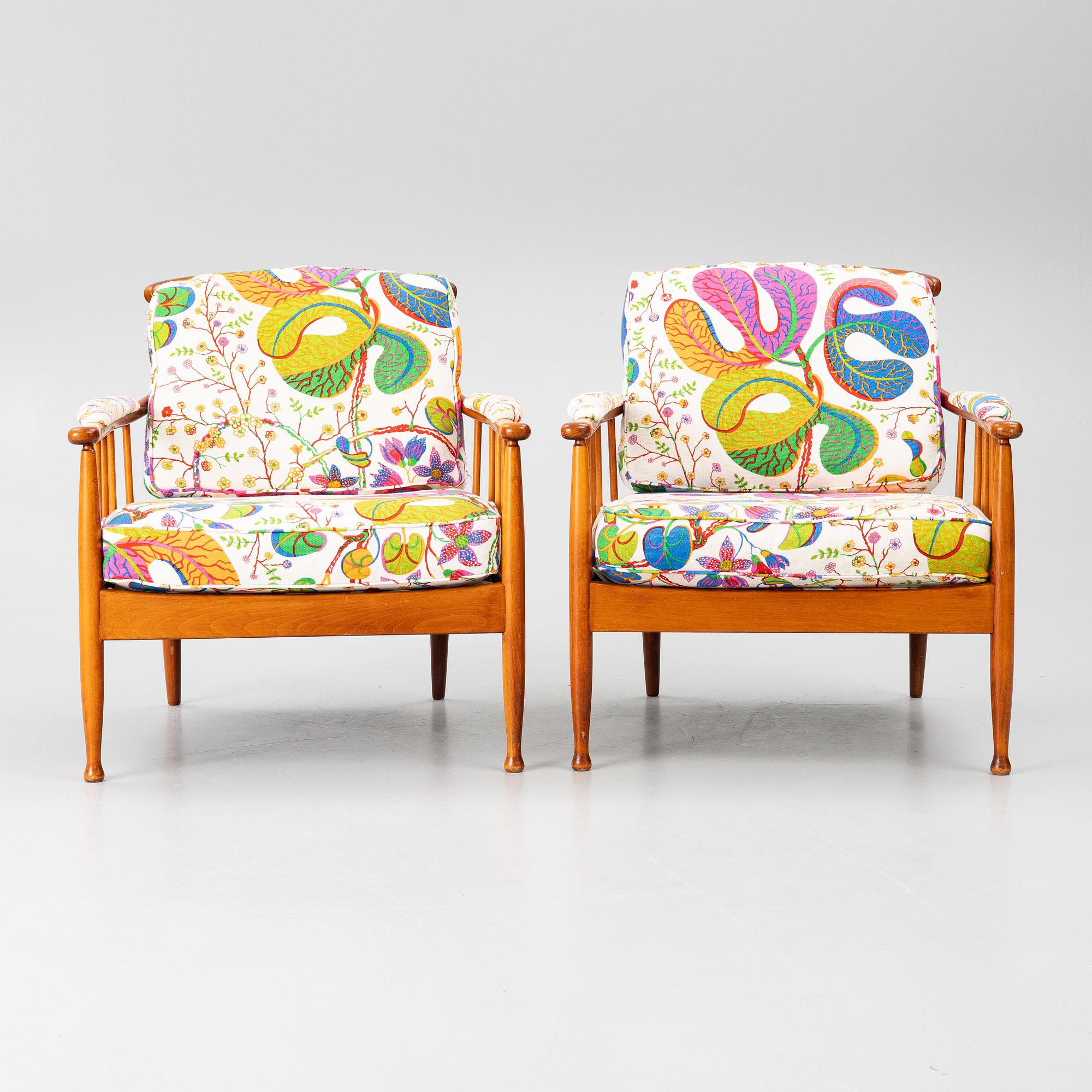 Kerstin Hörlin-Holmquist, a pair of 'Skrindan' easy chairs, OPE, second part of th 20th century.