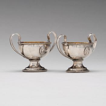 A pair of Swedish 18th century parcel-gilt silver salt-cellars, mark of Anders Schotte, Uddevalla, 1793.