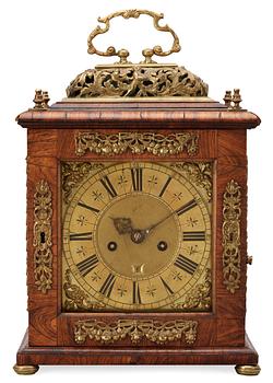 644. A Queen Anne early 18th century brass-mounted walnut striking table clock by Jacobeus Markwick.