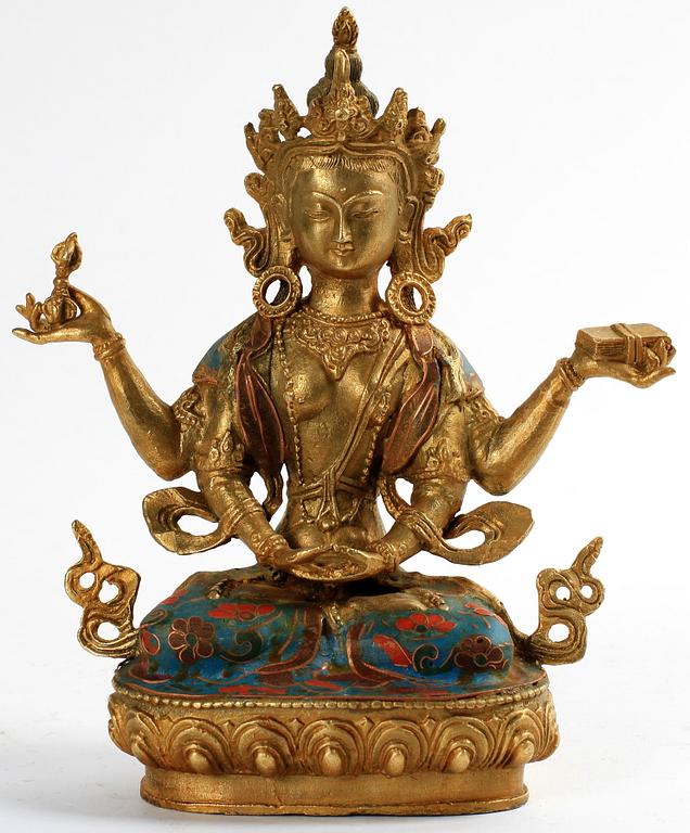 BUDDHISATVA, brons och cloisonné, 1900-tal.