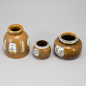 3 stoneware vessels by Lisa Larson for Gustavsberg. The series called "Thalia", produced 1960-69.