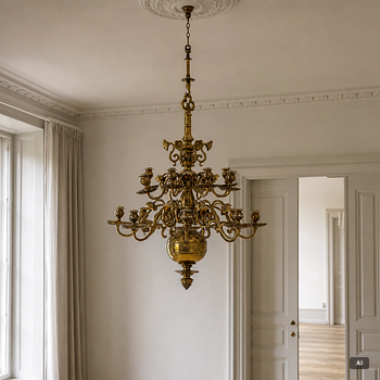 A Baroque style brass chandelier, 20th century.