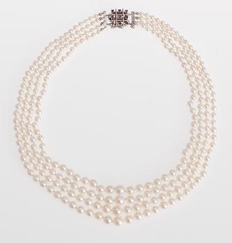 NECKLACE, 4-strands cultured pearls, 3,8-7,3 mm.