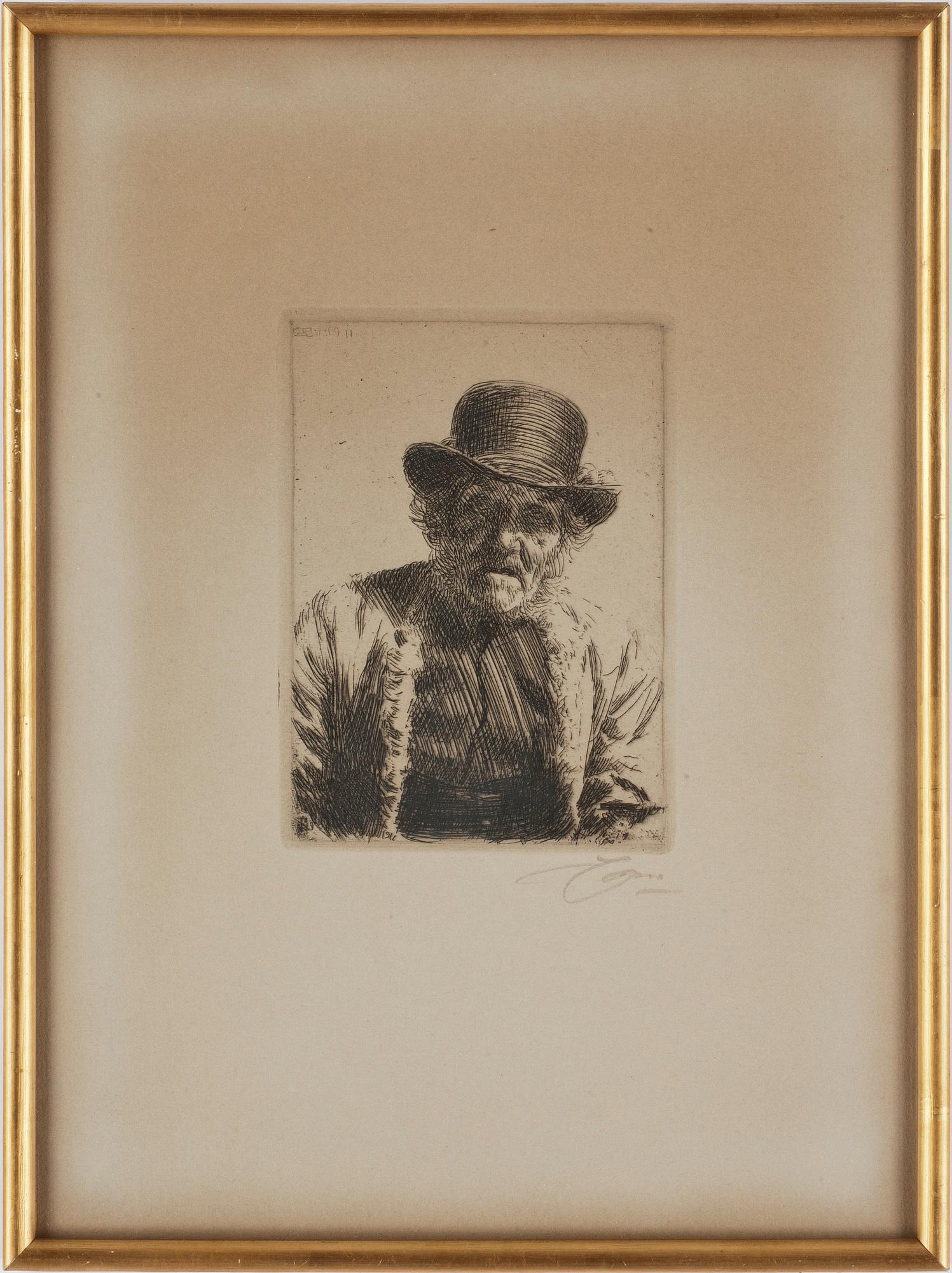 ANDERS ZORN, etsning, 1911, signerad.