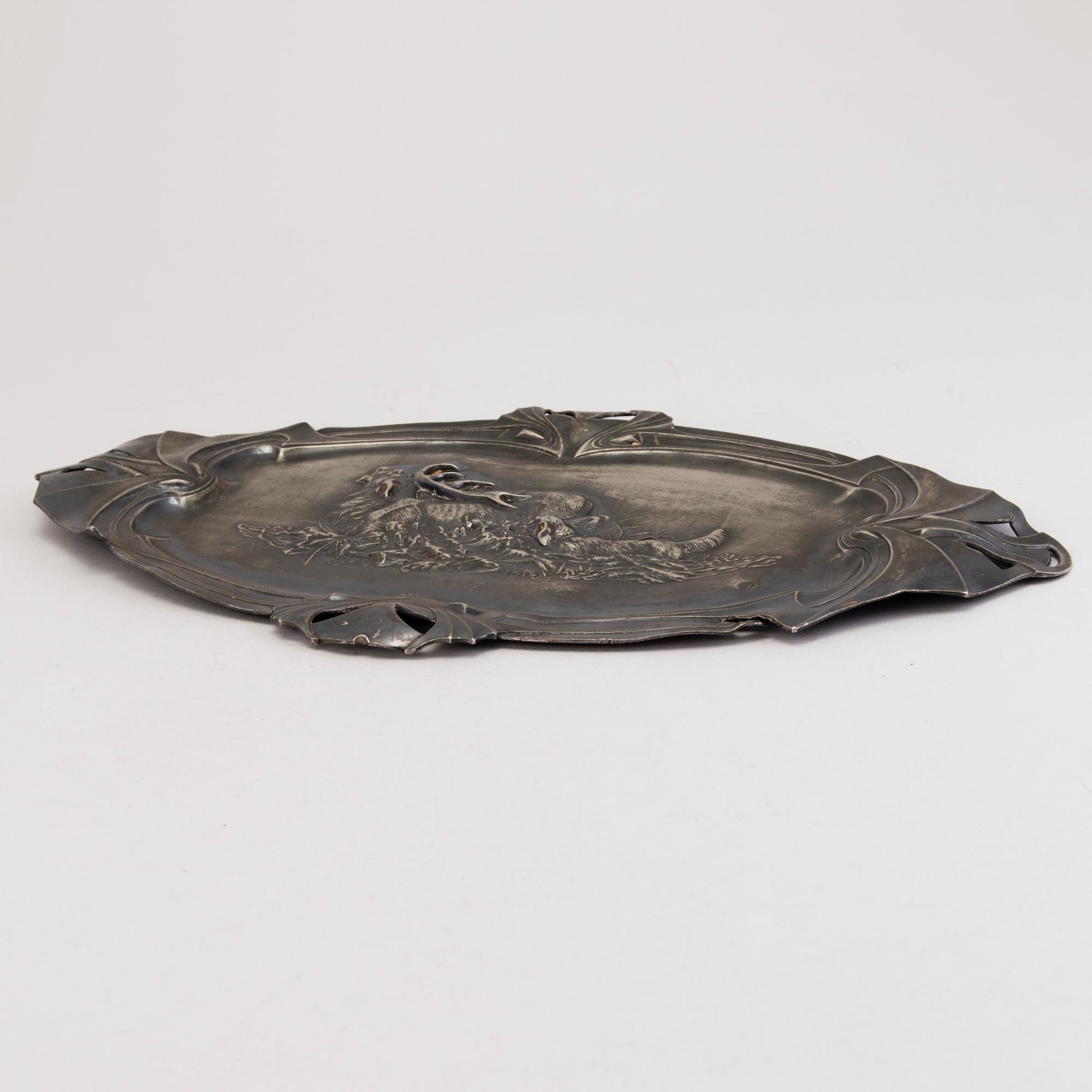 TRAY, pewter, Warszaw, engraved and dated in Russian 1910.