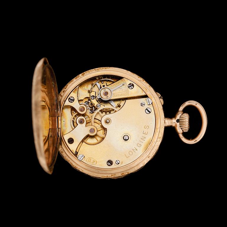 FICKUR MED STÄLL, delvis 18 k guld, Longines, tidigt 1900-tal.