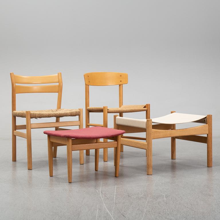 Børge Mogensen, 2 beech chairs + 2 stools, Fredericia Denmark and Karl Anderssons Sweden.