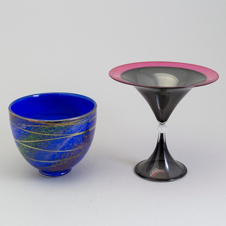 WILKE ADOLFSSON, two glass bowls, signed and dated 92 and -02.
