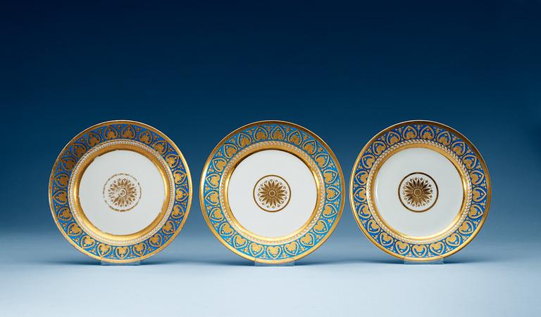 A set of three Russian plates, Imperial Porcelain manufactory, period of Emperor Alexander III and Nicholas II.