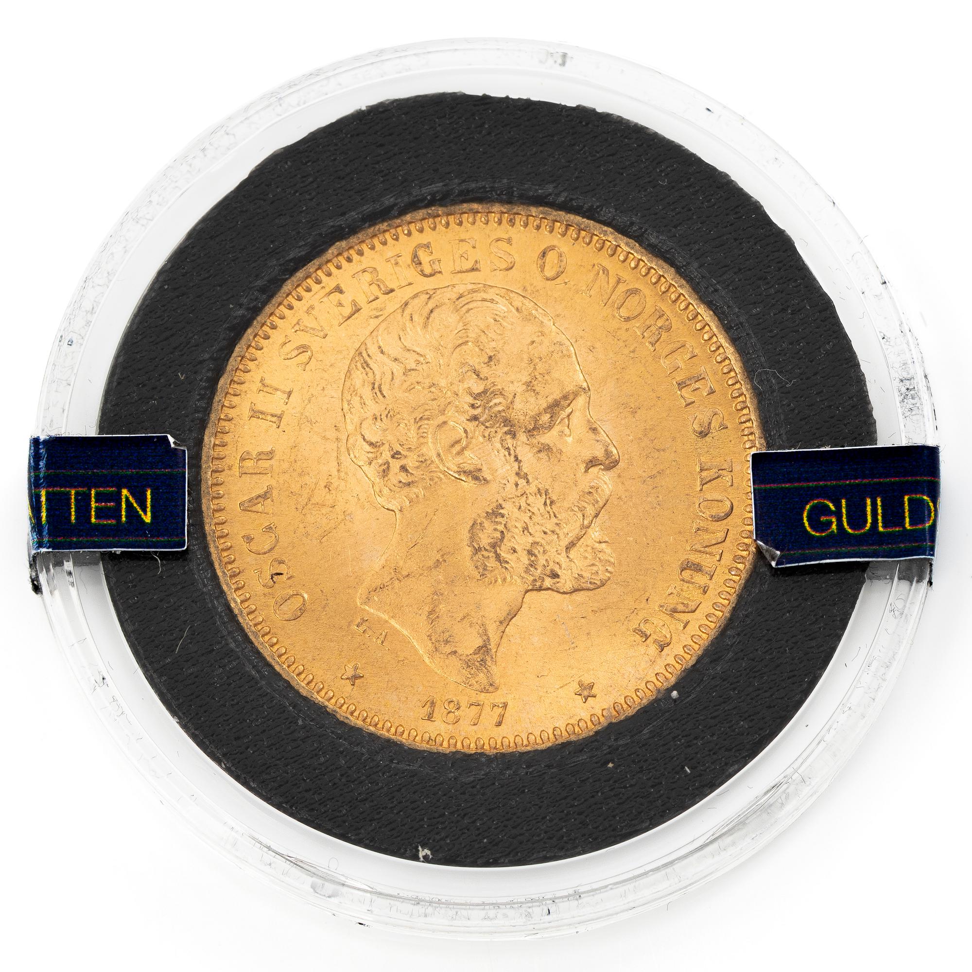 Guldmynt, Sverige, Oscar II, 20 kronor, 1877.
