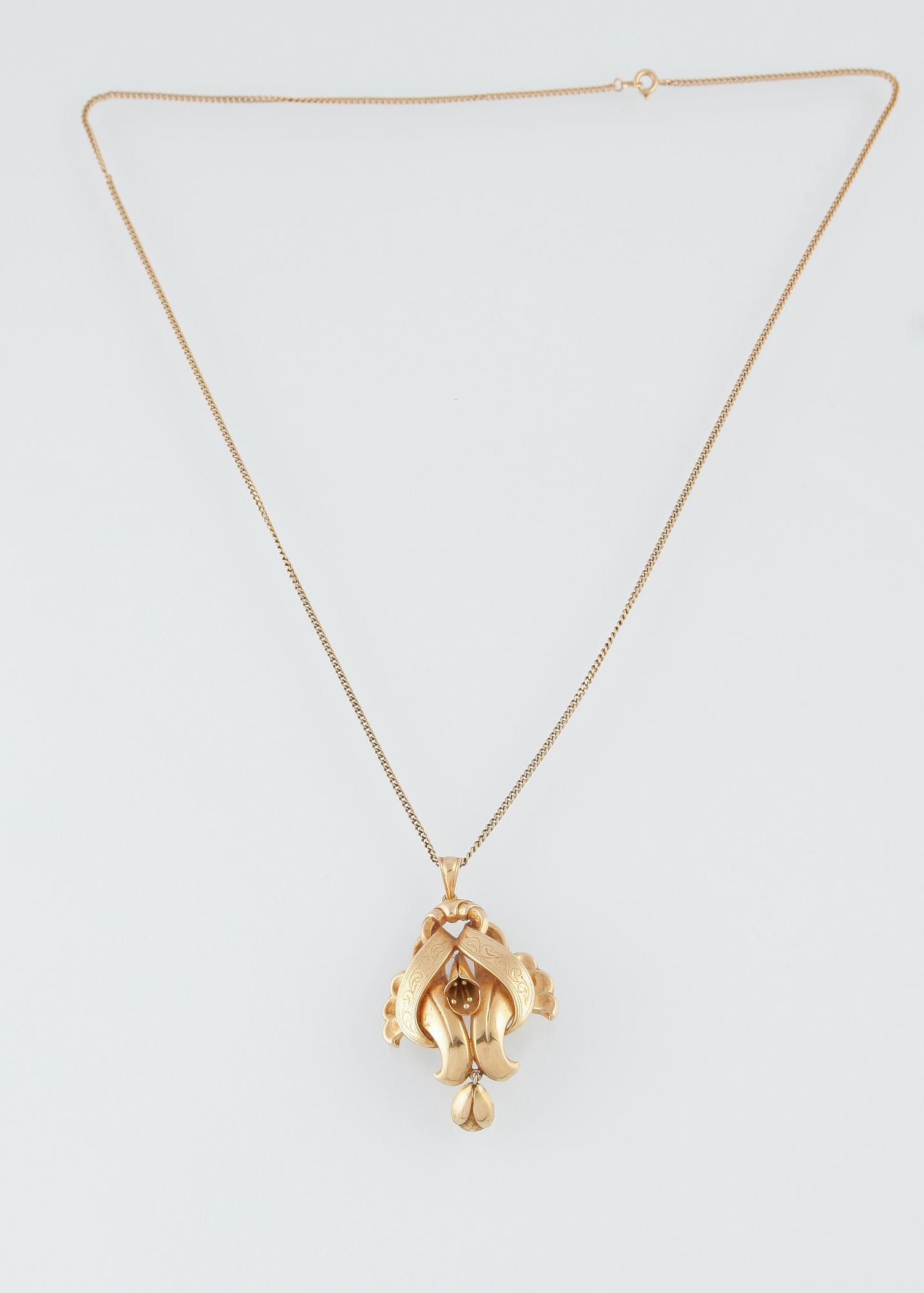 HÄNGE SAMT ÖRHÄNGEN, 18K guld, Ceson, Göteborg 1954. Vikt 15,0 gram.