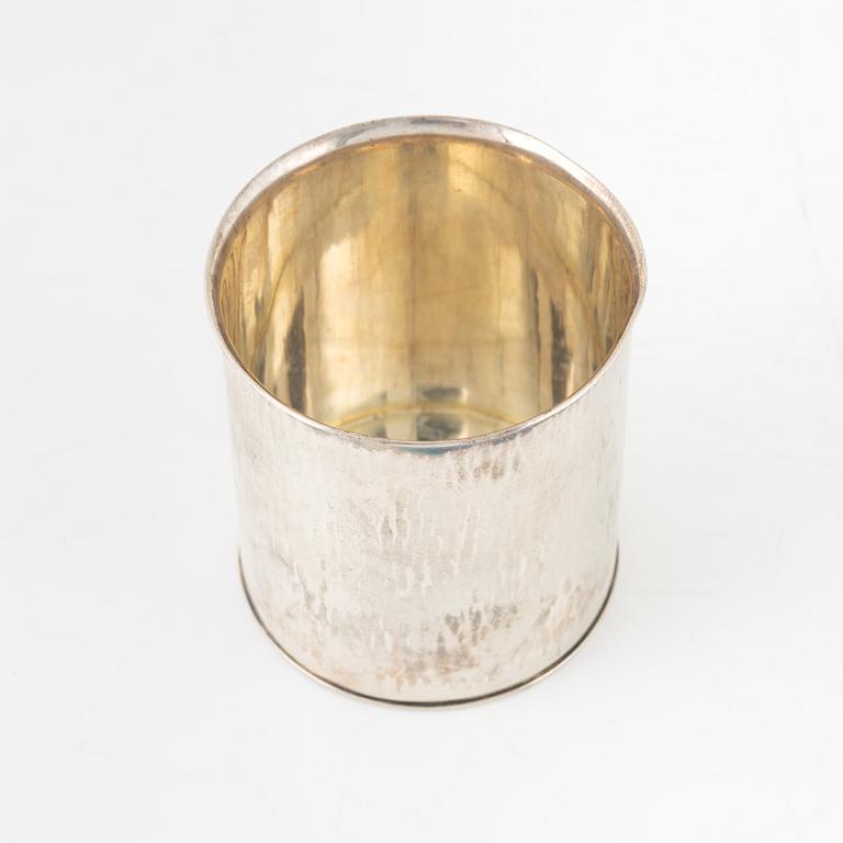 A Swedish Silver Beaker by Sigurd Persson, and twelve coasters by GAB, silver, 1940s-50s.