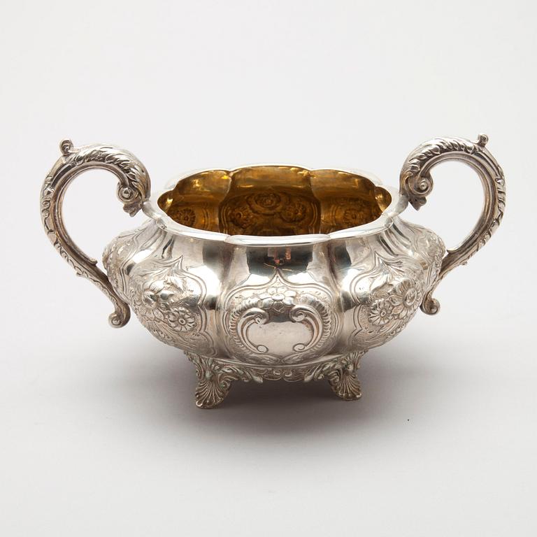 KAFFE- / TESERVIS, 4 delar, silver, London 1836, England.  Tot. vikt ca 2224 g.
