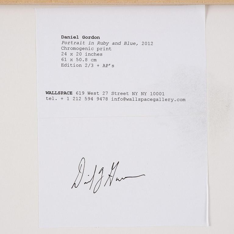 Daniel Gordon, "Portrait in Ruby and Blue, 2012".