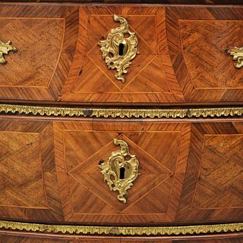 A parquetry and ormolu mounted rococo commode attributed to C. Tietze (master in Stockholm 1764.91).