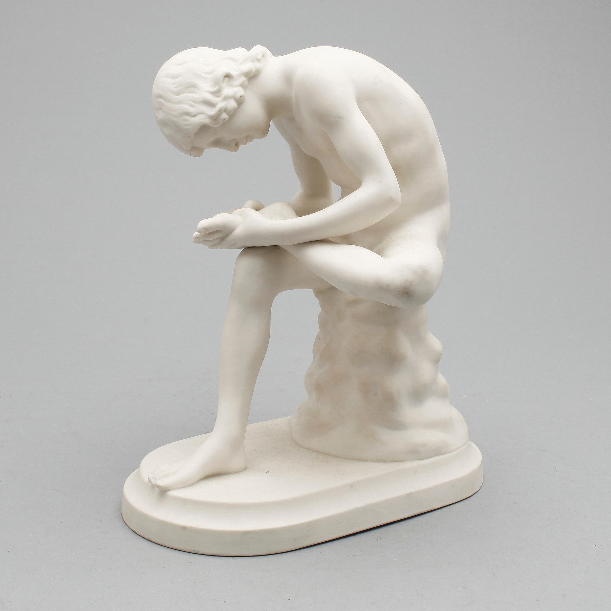 SKULPTUR, "Stickan", parian, Gustavsberg, signerad G E.