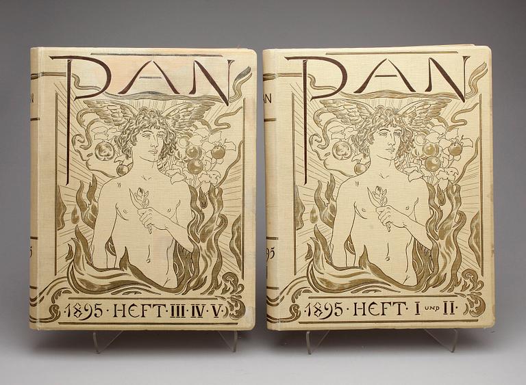 KONST OCH LITTERATURTIDSKRIFTEN "PAN", 2 inbundna vol 1-2, 3-4 samt 11 häften, Tyskland 1895-1898.