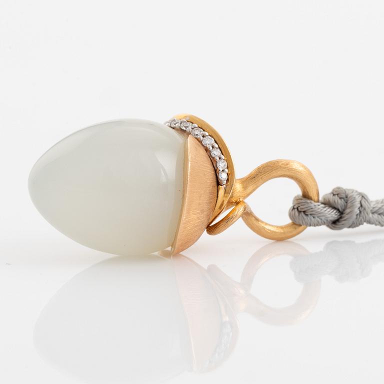 Ole Lynggaard, Charlotte Lynggaard, "Lotus" pendant, 18K gold with moonstone and brilliant cut diamonds.