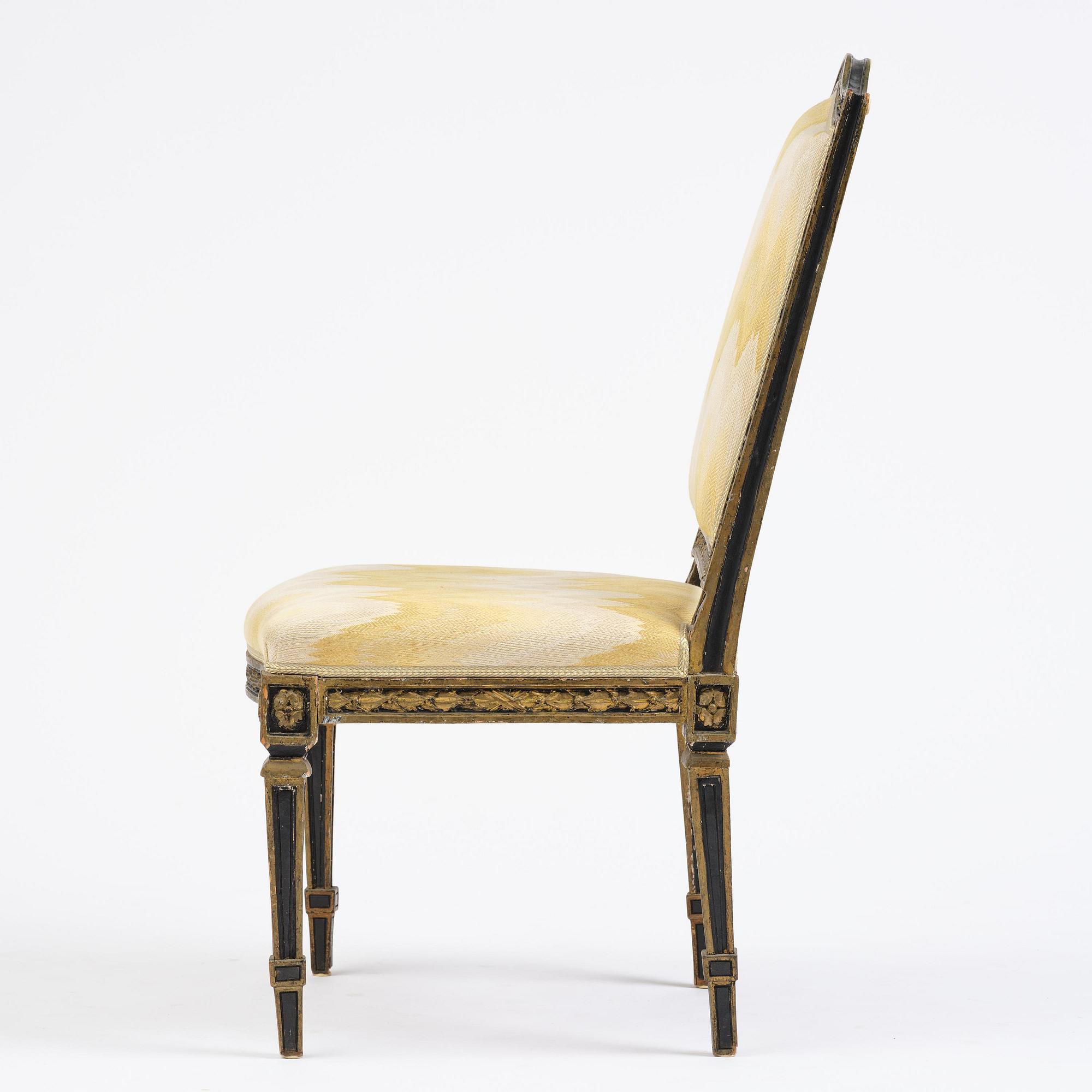 A French Louis XVI chair, late 18th century.