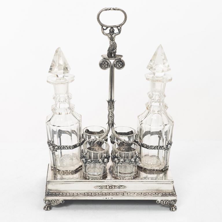 Adolf Zethelius, likörset, silver och glas, Stockholm 1821.