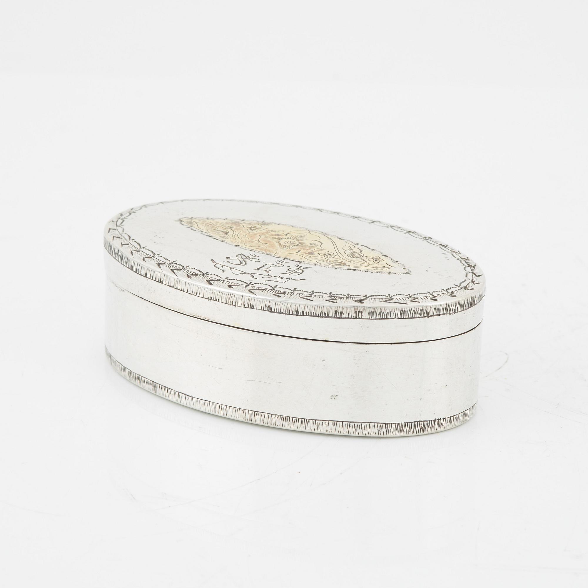 A silver jardiniere and a box,  including mark of Johan Petter Lund, Kristianstad (active 1795-1808).