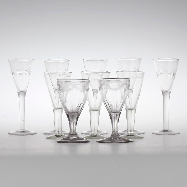 SNAPSGLAS, 10 st (5+3+2), 1800/1900-tal.