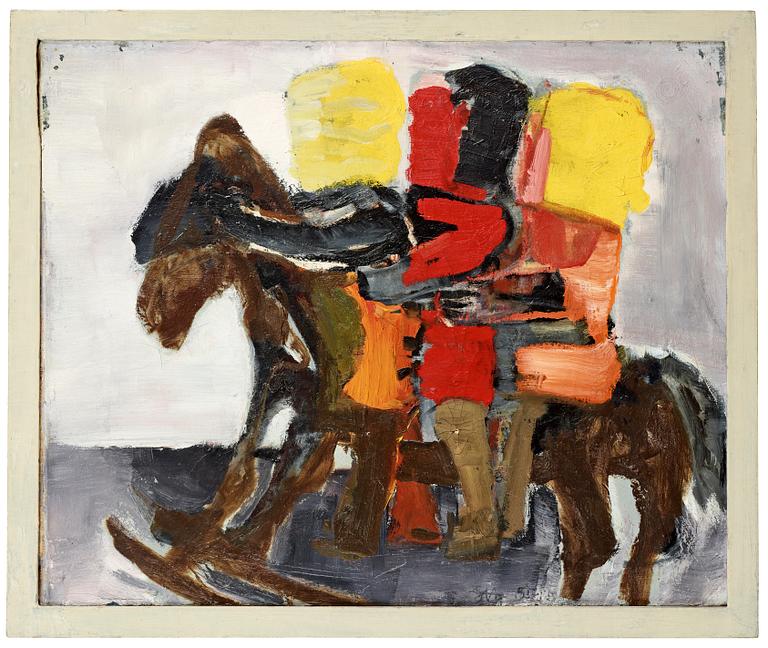 Staffan Hallström, "Tre på en gunghäst" (Three on a rocking horse).