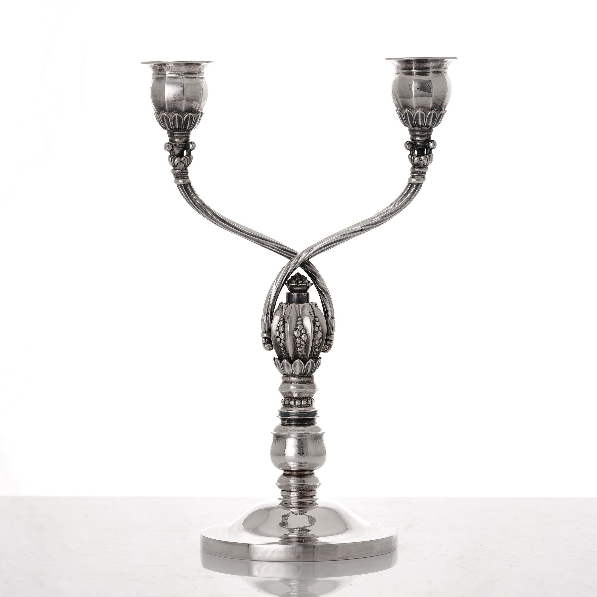 Johan Rohde, kandelaber, Georg Jensen, Köpenhamn 1945-77, sterling silver, design nr 343.