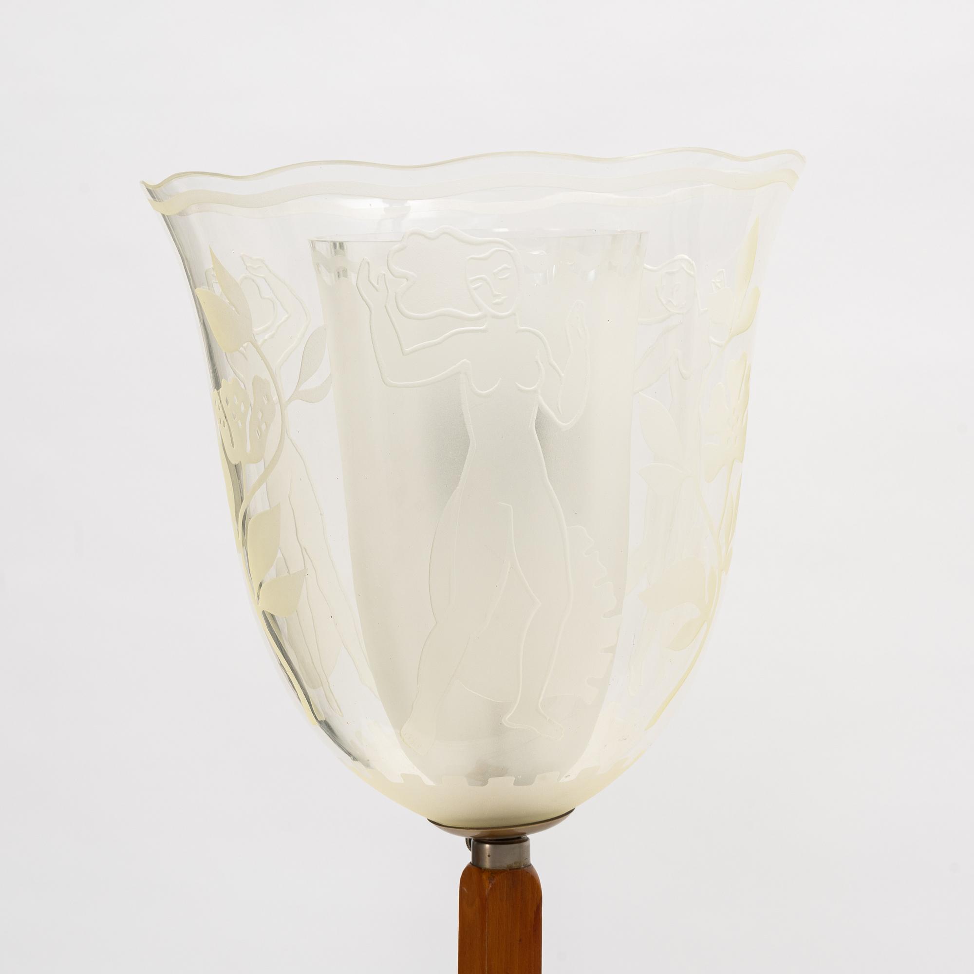Birger Ekman, An elm and glass floor light, Glössner, first half of the 20th century.