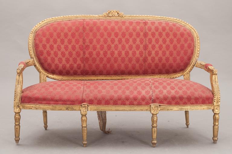 SALONGSGRUPP, 5 delar, gustaviansk stil, 1800/1900-tal.