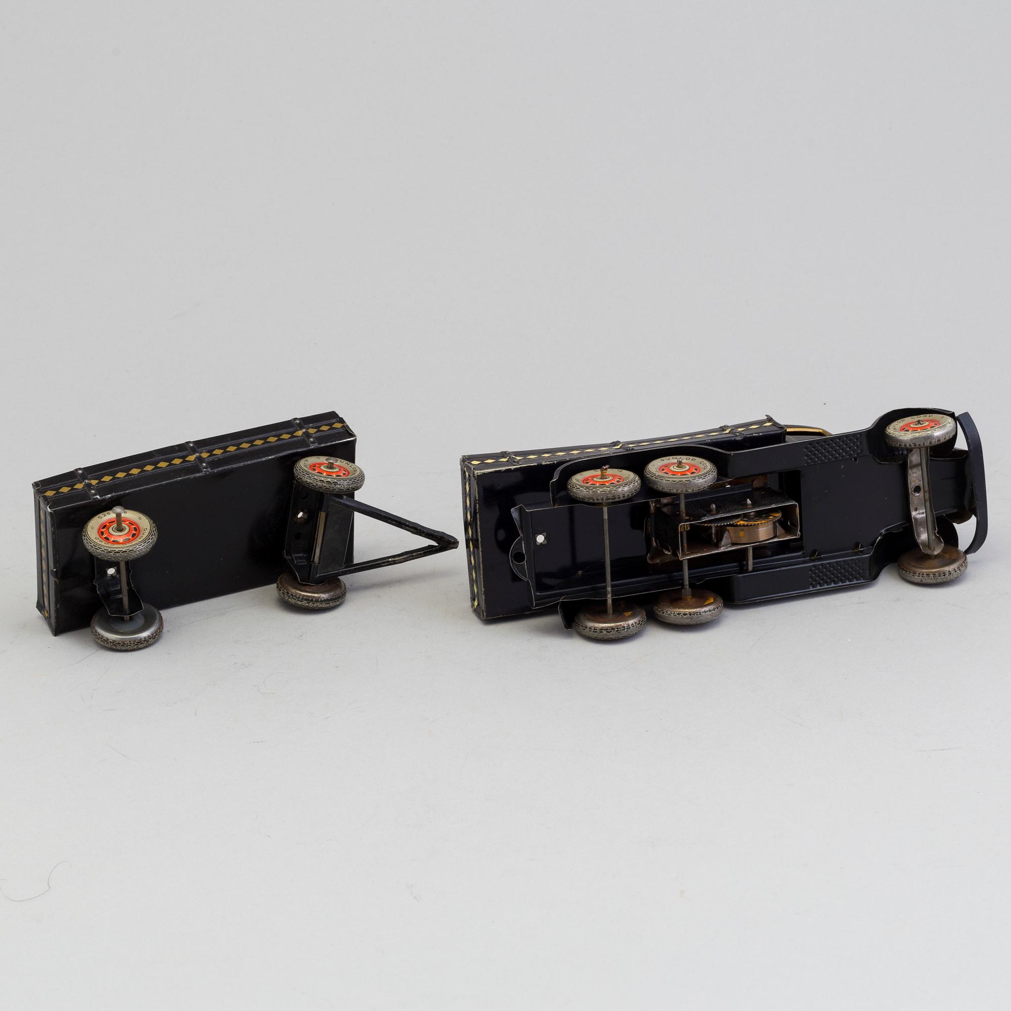 LEKSAKSBIL, lastbild med släp, plåt, märkt Dunlup Cord.