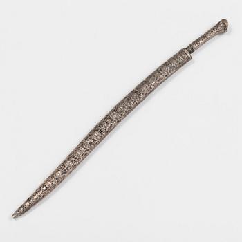 A 20th century Ottoman Yataghan with silver gilt handle and scabbard.