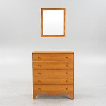 Carl Malmsten, a 'Vidar' chest of drawers and a mirror, late 20th Century.