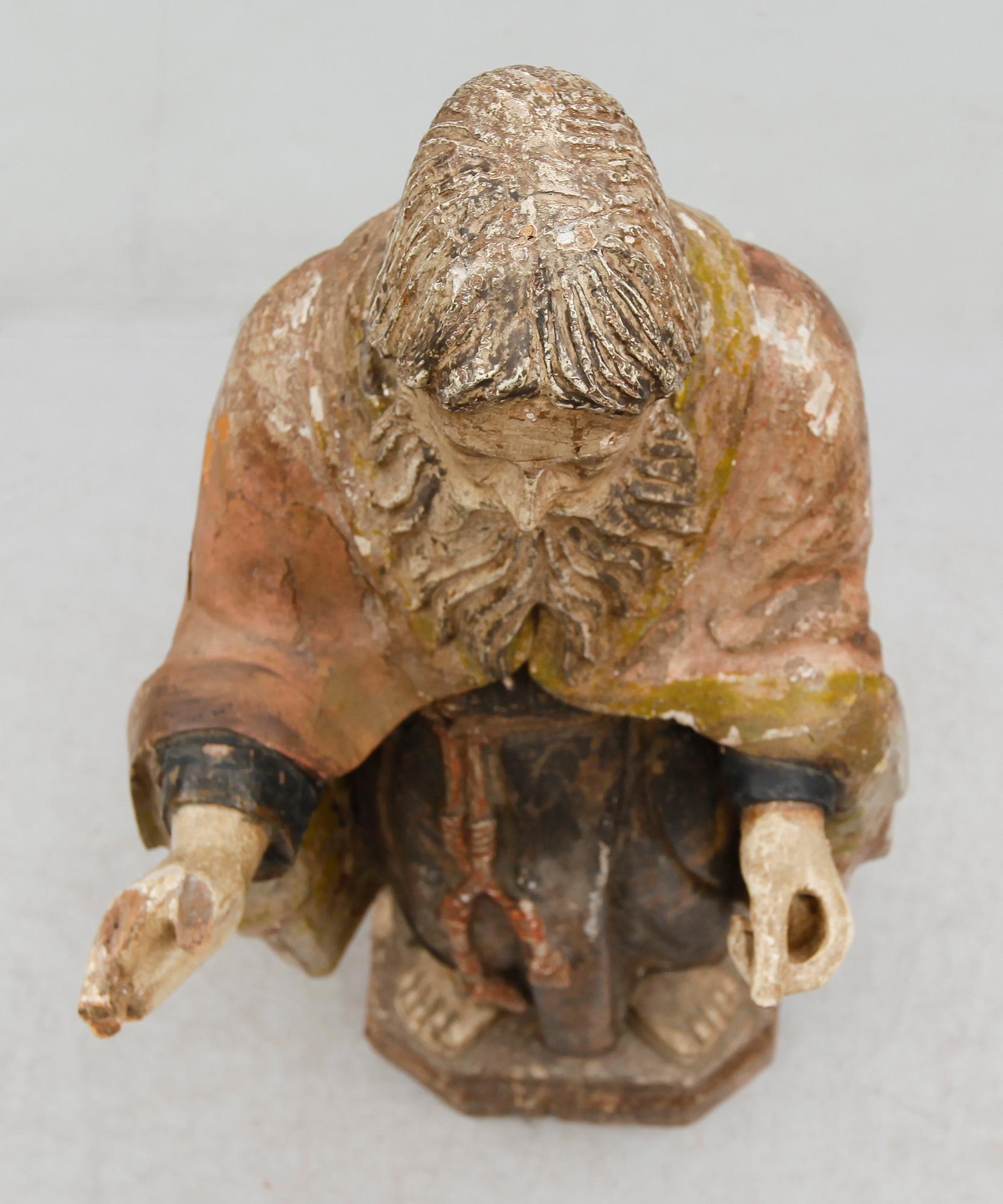 SKULPTUR, snidat och bemålat trä, Nordeuropa, 1800-tal eller äldre.