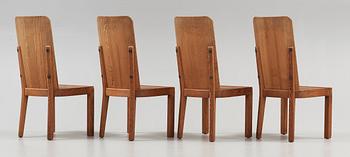 A set of four Axel Einar Hjorth 'Lovö' stained pine chairs, Nordiska Kompaniet, Sweden 1930's.