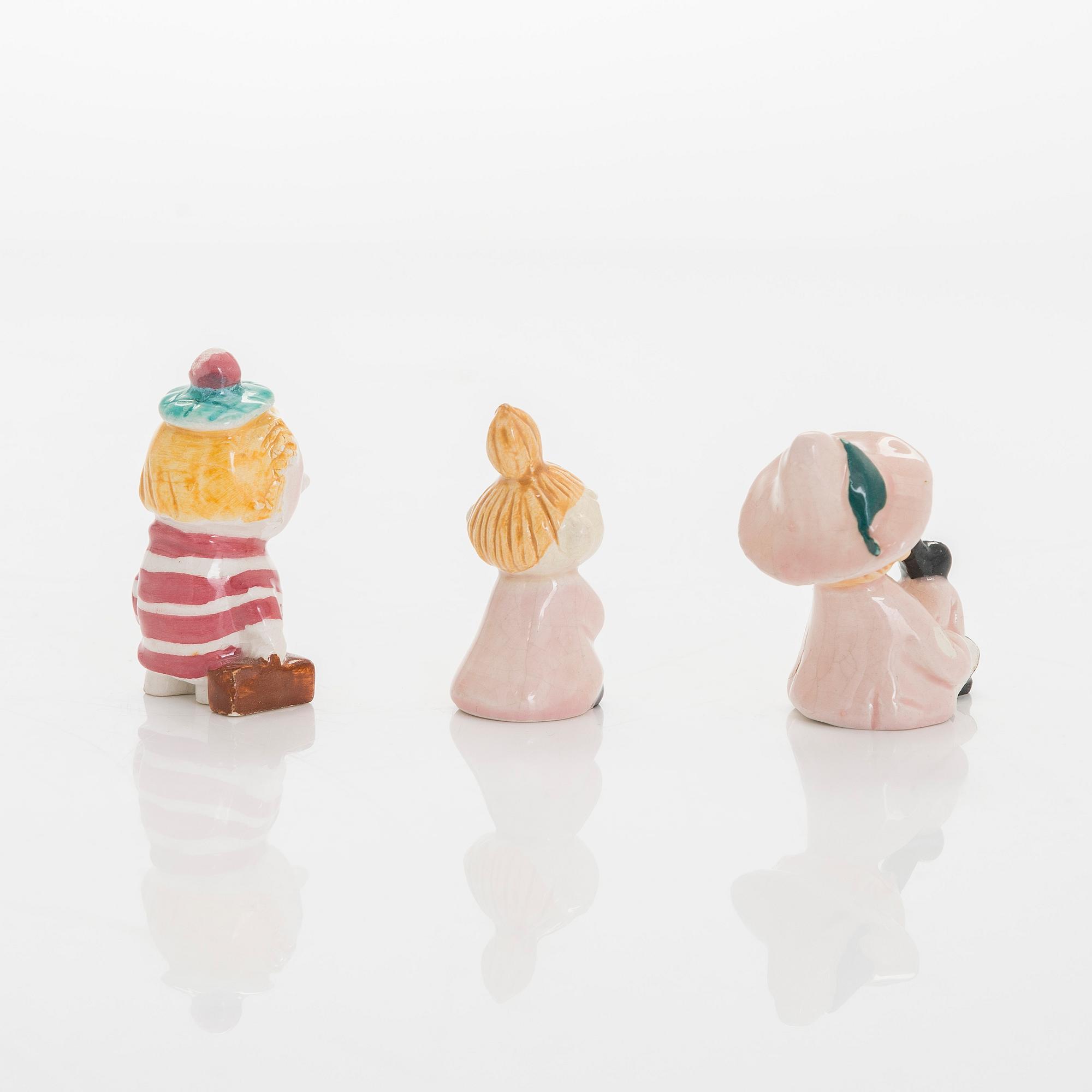 Leo Tykkyläinen, a set of three 1950s ceramic Moomin figurines, Finland.