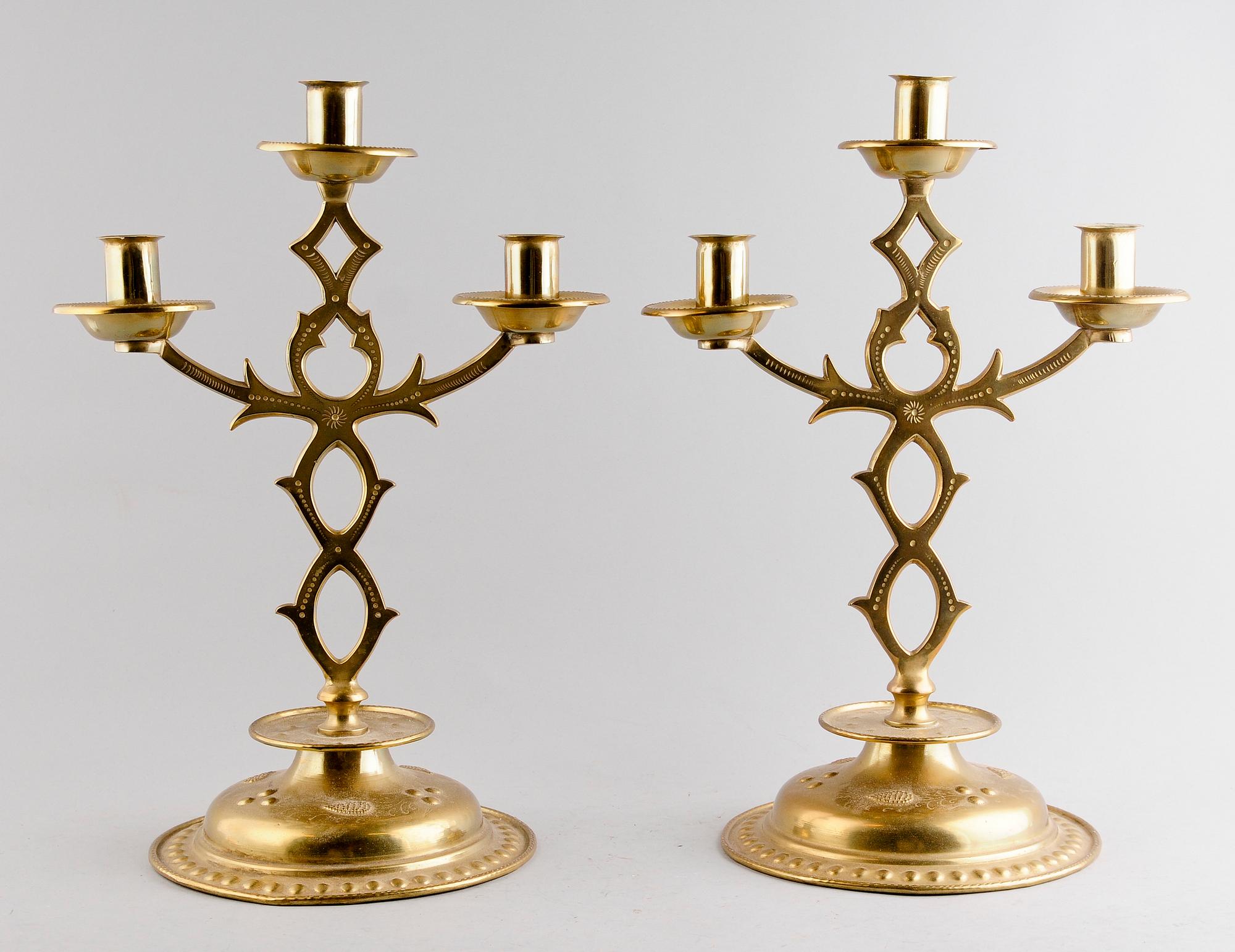 KANDELABRAR, 1 par, mässing, barockstil,  sekelskiftet 1900.