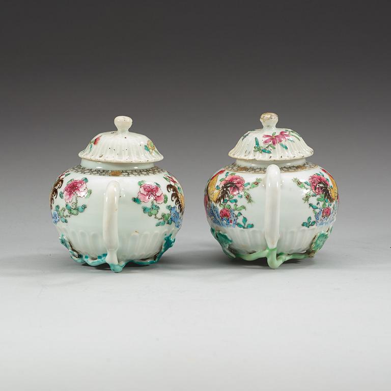 A pair of famille rose teapots with covers, Qing dynasty, Qianlong (1736-95).