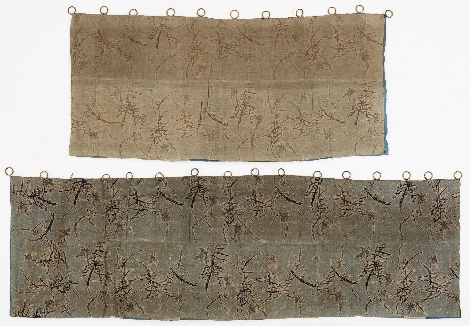 Two curtain tops in embroidered silk, China and Japan, circa 1900.