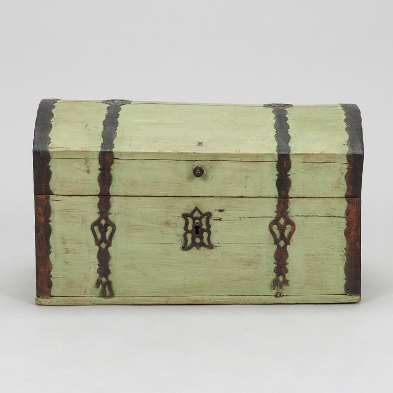 A wooden storage chest dated year 1777.