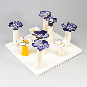 INGER PERSSON, nine stoneware flowers 'Fira' from Rörstrand, 1960's.