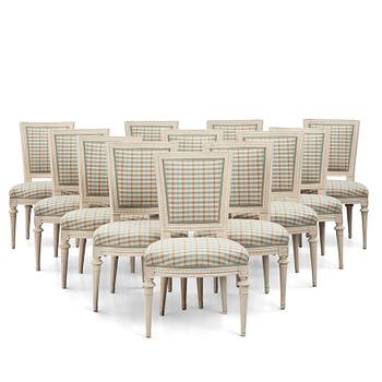 A matched set of twelve Gustavian chairs, second part of the 18th century.