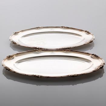 Two silvered metal serving dishes by Christofle in France, first half of the 20th century.