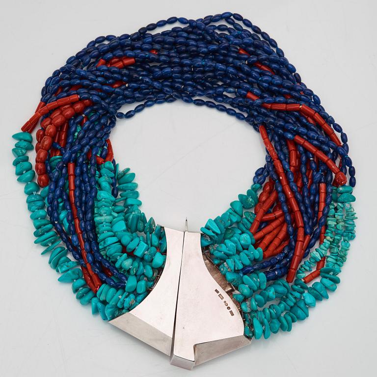 Kristian Nilsson, a sterling necklace with semi-precious stones, Stockholm, 1983,